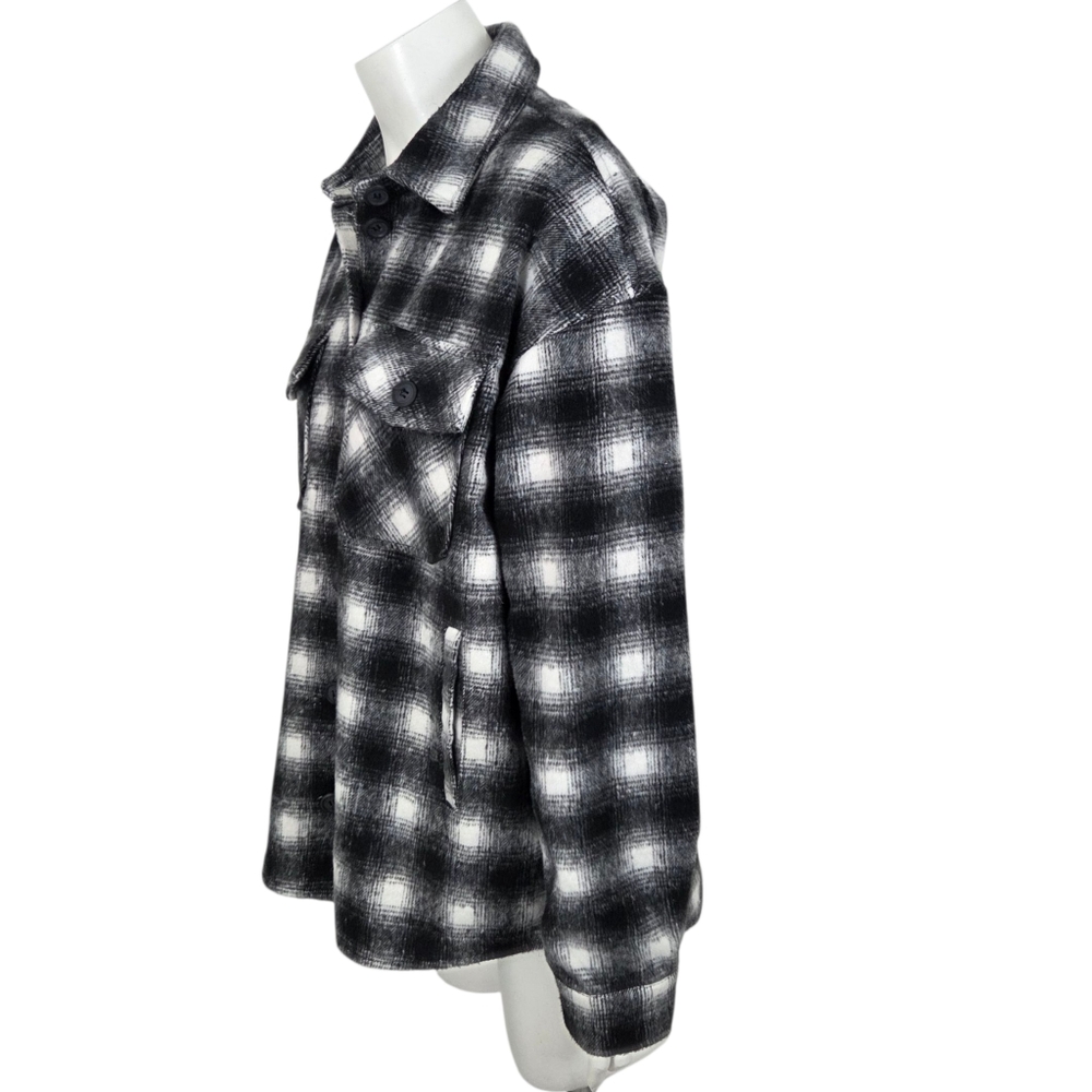 Thread & Supply Plaid Shacket Flannel Shirt Jacket NEW Womens Medium Black White - Picture 4 of 14